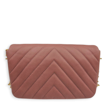 Chain Around Chevron Mini Flap 21x14x6cm Dusty Rose Crossbody Bag in Lambskin, Gold hardware