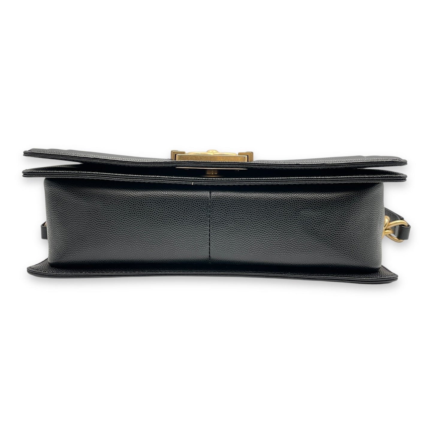 Quilted Boy (25cm) Medium Black Shoulder Bag in Caviar Leather, Guilloche hardware
