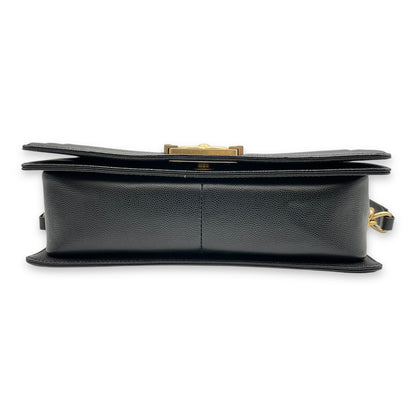 Quilted Boy (25cm) Medium Black Shoulder Bag in Caviar Leather, Guilloche hardware