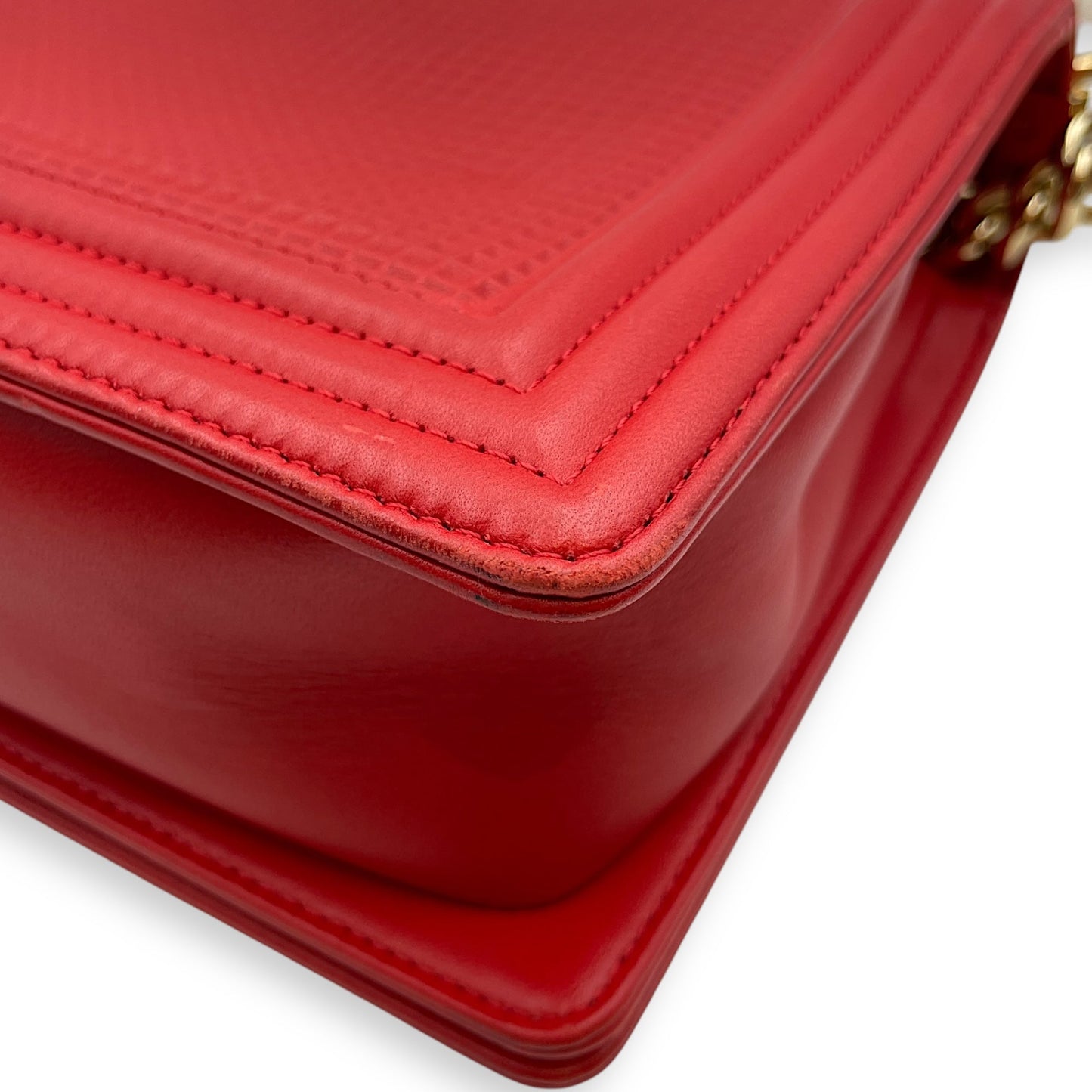 Cube Embossed Boy Medium (28cm) Red, Cream Crossbody Bag in Calfskin, Gold hardware