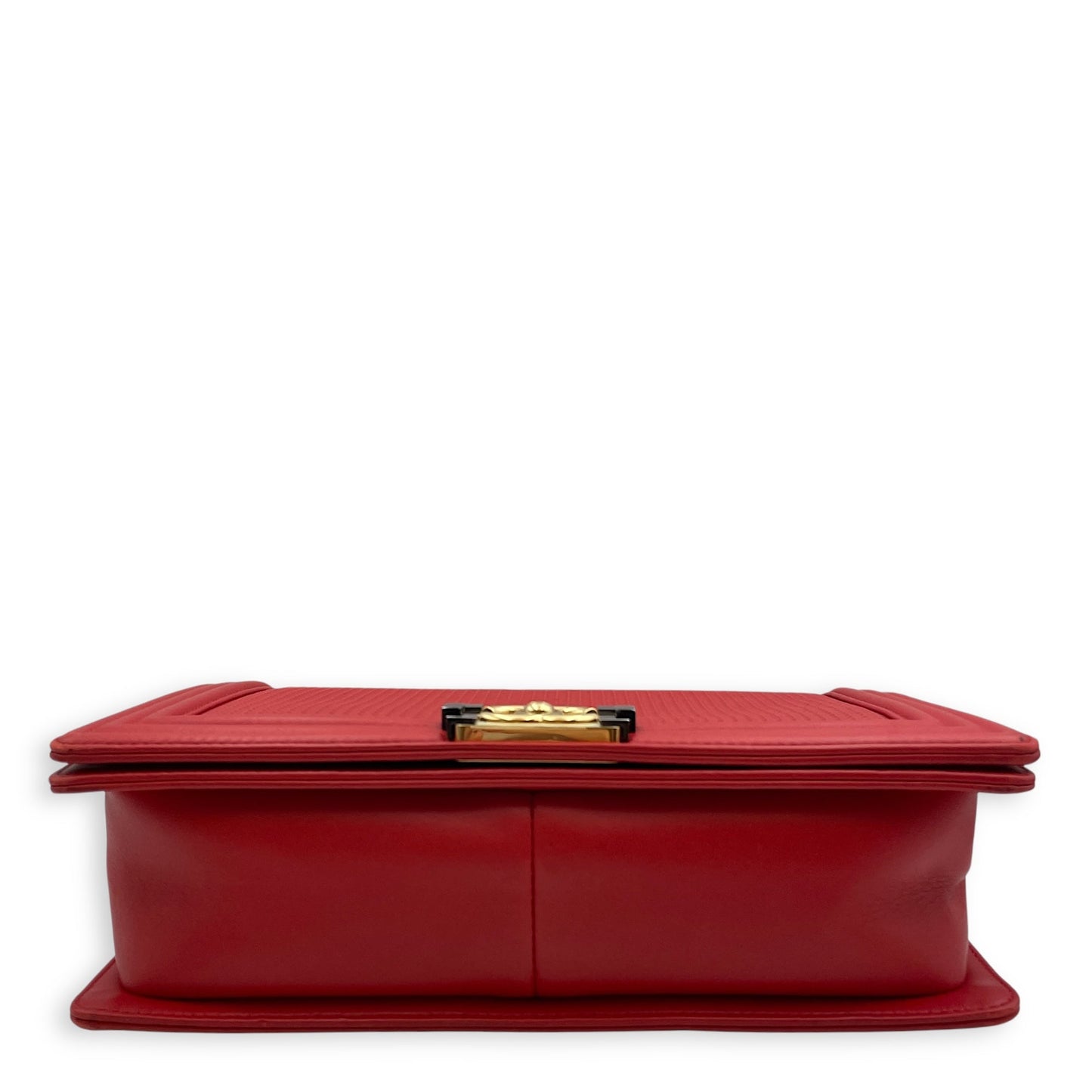Cube Embossed Boy Medium (28cm) Red, Cream Crossbody Bag in Calfskin, Gold hardware