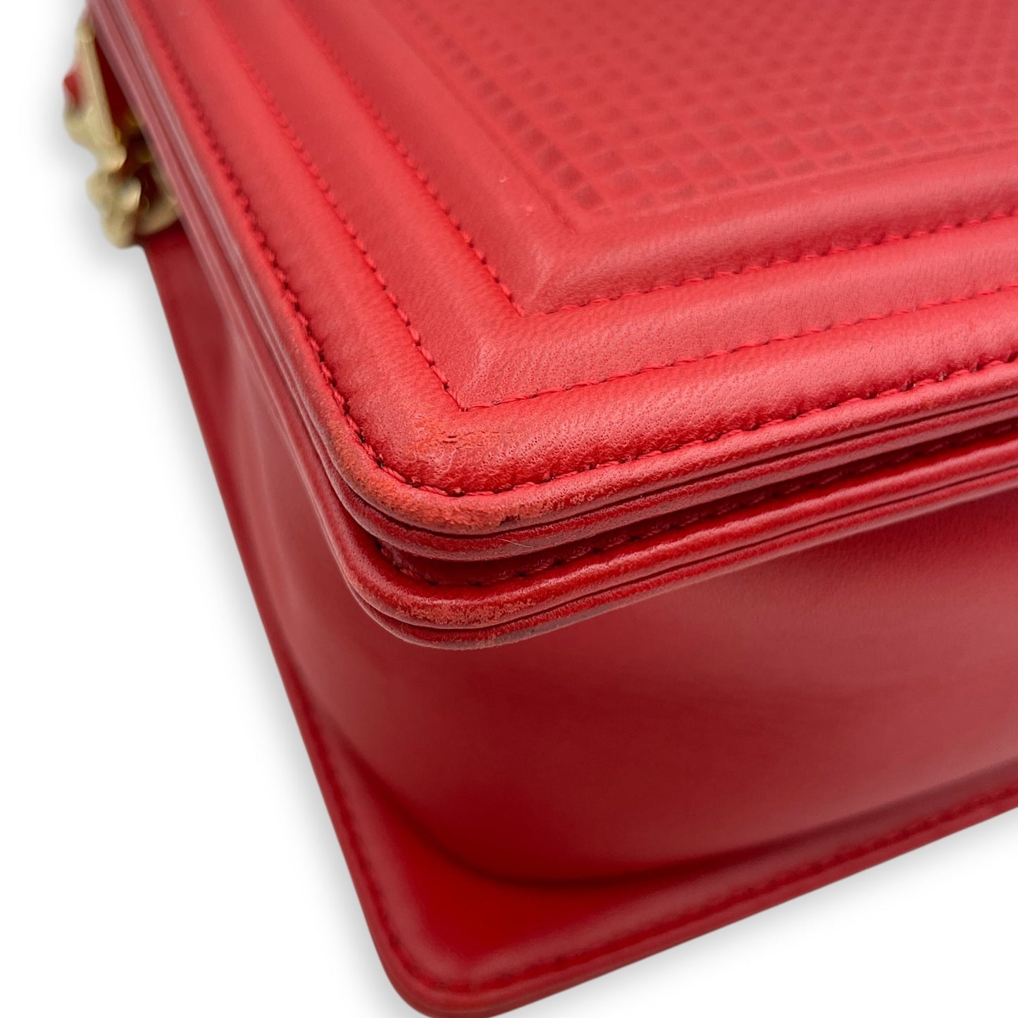 Cube Embossed Boy Medium (28cm) Red, Cream Crossbody Bag in Calfskin, Gold hardware