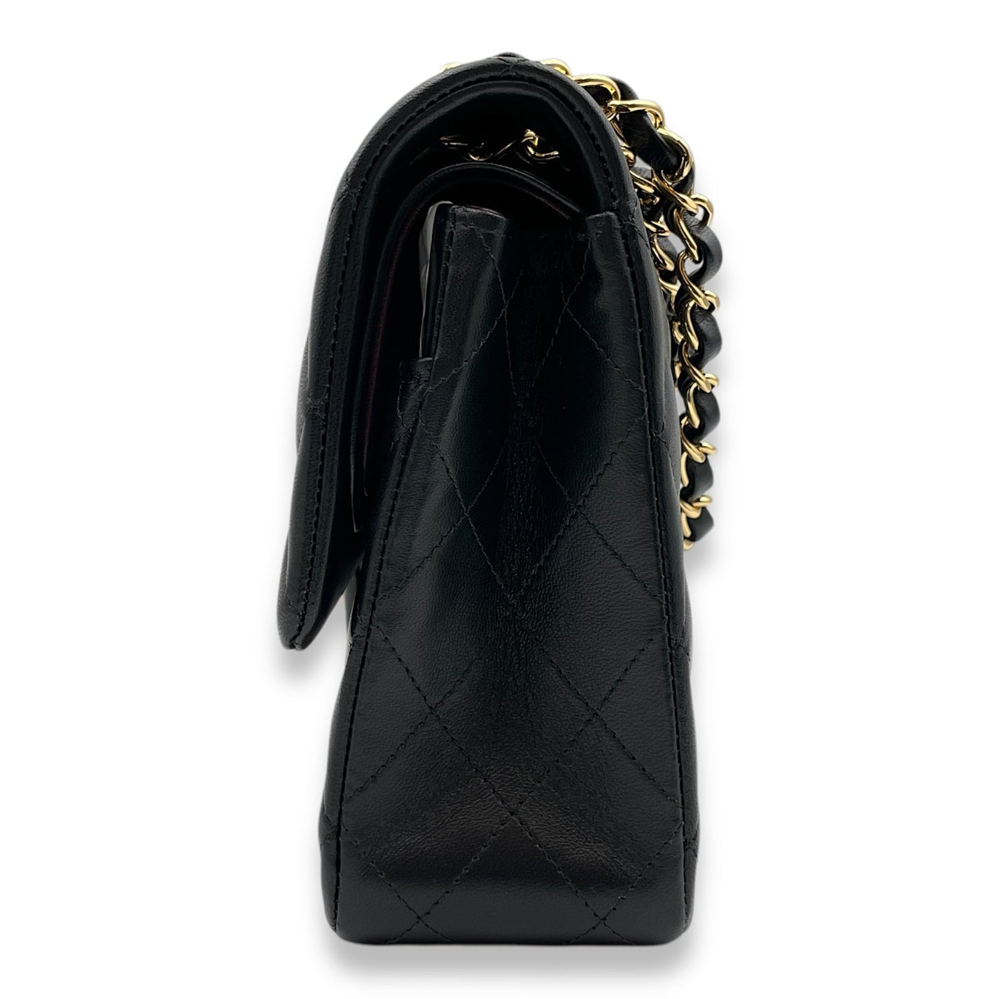 Classic (DF) Medium Black Shoulder Bag in Lambskin, Gold hardware