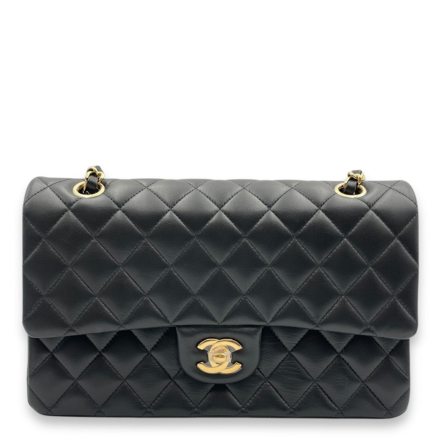 Classic (DF) Medium Black Shoulder Bag in Lambskin, Gold hardware