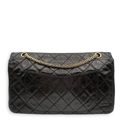 2.55 Reissue (31cm) Black Shoulder Bag in Distressed Leather, Gold hardware