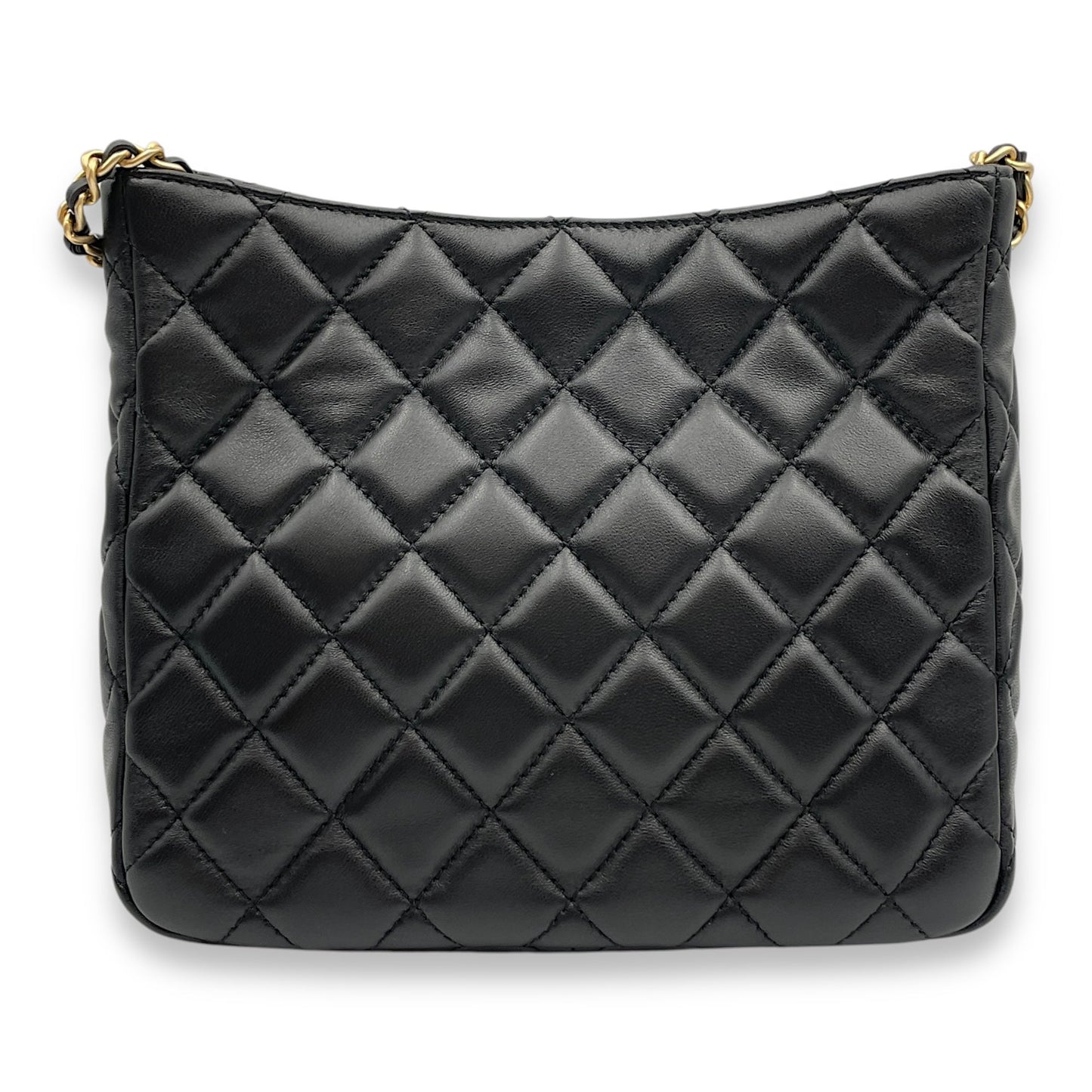 Pearl Crush Seasonal Black Crossbody Bag in Lambskin, Gold hardware