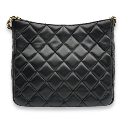 Pearl Crush Seasonal Black Crossbody Bag in Lambskin, Gold hardware