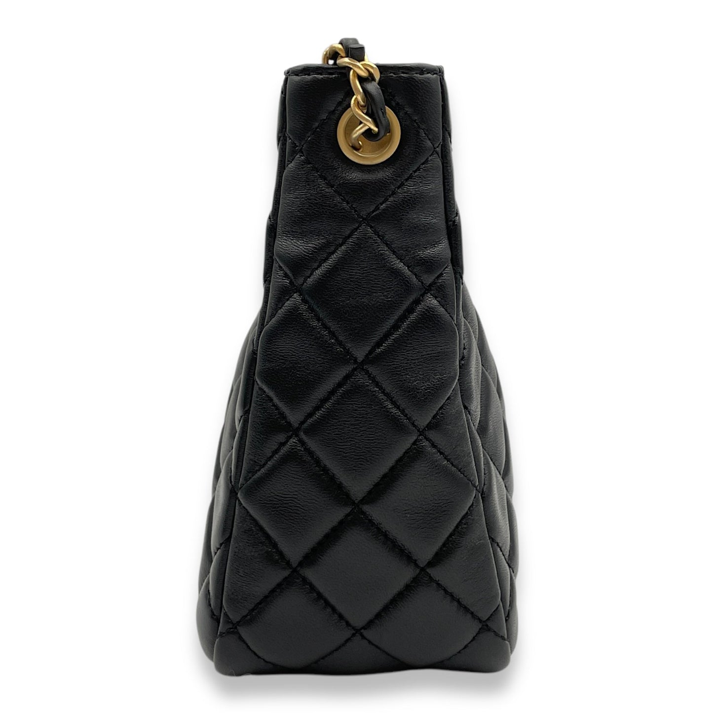 Pearl Crush Seasonal Black Crossbody Bag in Lambskin, Gold hardware
