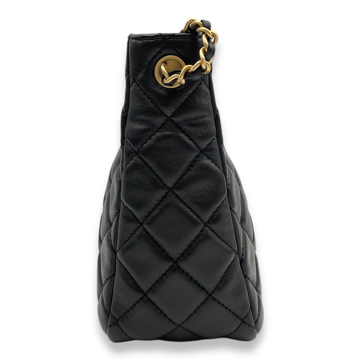 Pearl Crush Seasonal Black Crossbody Bag in Lambskin, Gold hardware