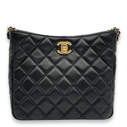 Pearl Crush Seasonal Black Crossbody Bag in Lambskin, Gold hardware