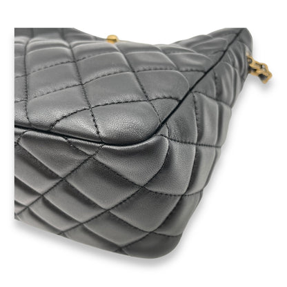 Pearl Crush Seasonal Black Crossbody Bag in Lambskin, Gold hardware