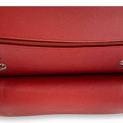 Classic Double Flap Small Red Shoulder Bag in Caviar Leather, Silver hardware