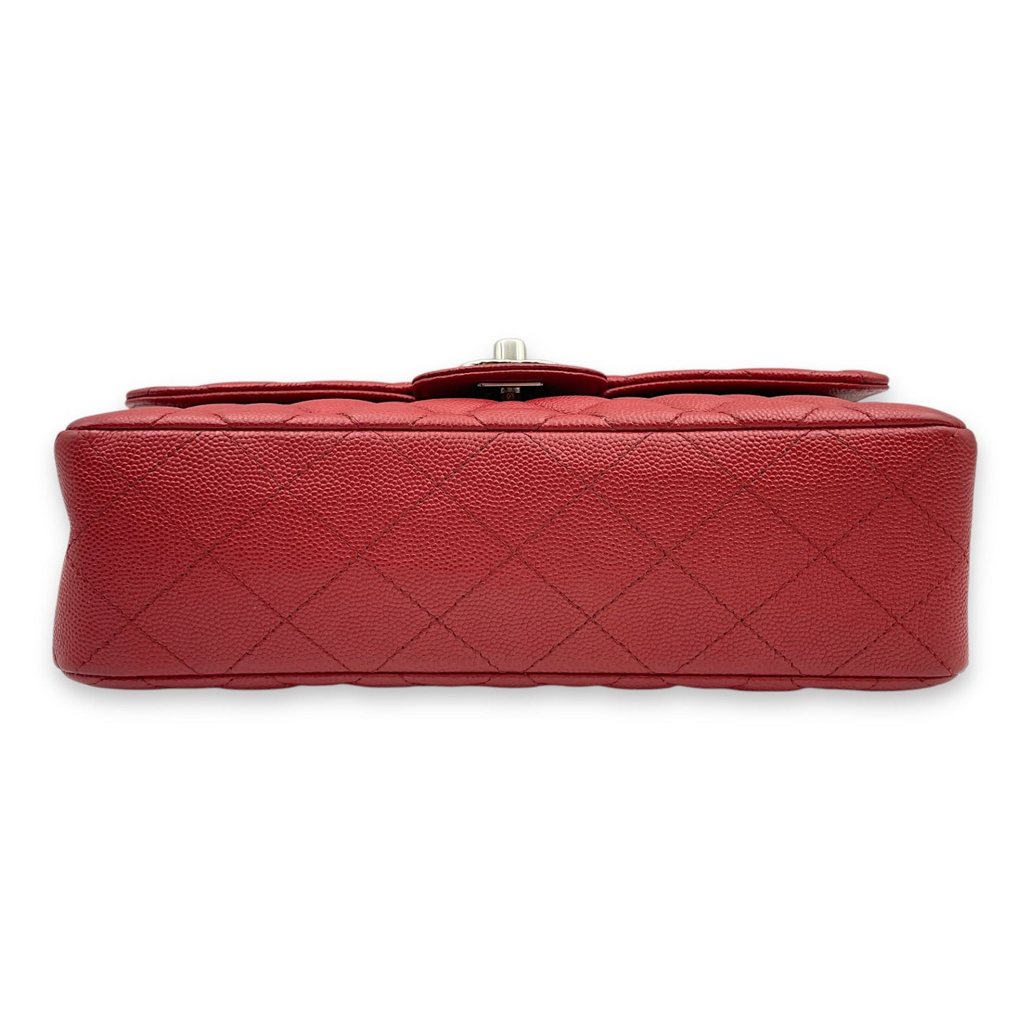Classic Double Flap Small Red Shoulder Bag in Caviar Leather, Silver hardware