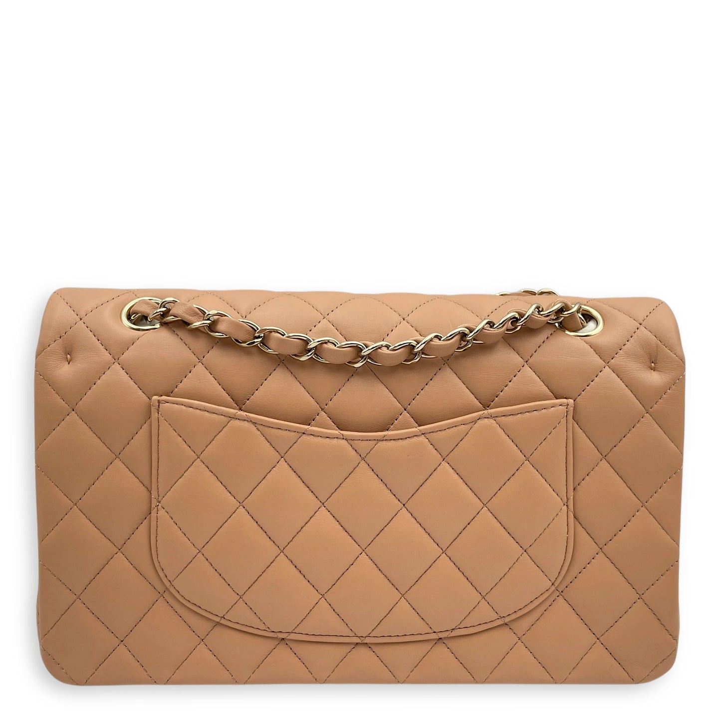 Classic Double Flap Medium Beige Shoulder Bag in Lambskin, Gold hardware