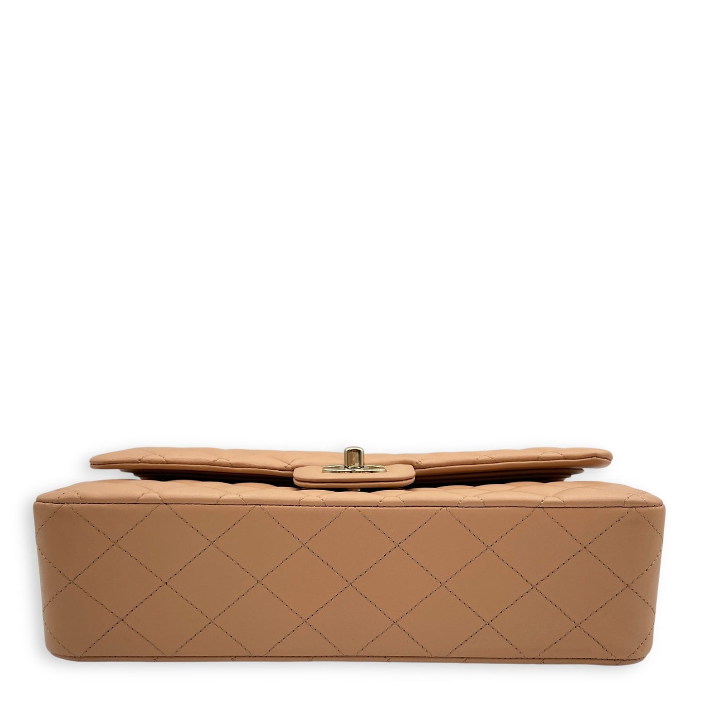 Classic Double Flap Medium Beige Shoulder Bag in Lambskin, Gold hardware