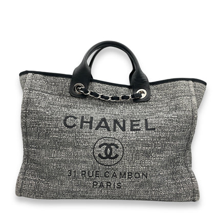 Deauville Large Grey/Black Tote Bag in Tweed, calf, Silver hardware