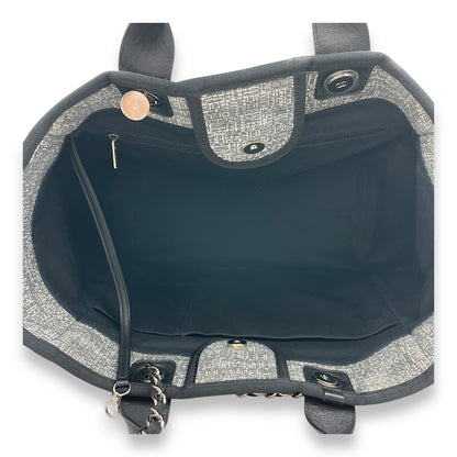 Deauville Large Grey/Black Tote Bag in Tweed, calf, Silver hardware