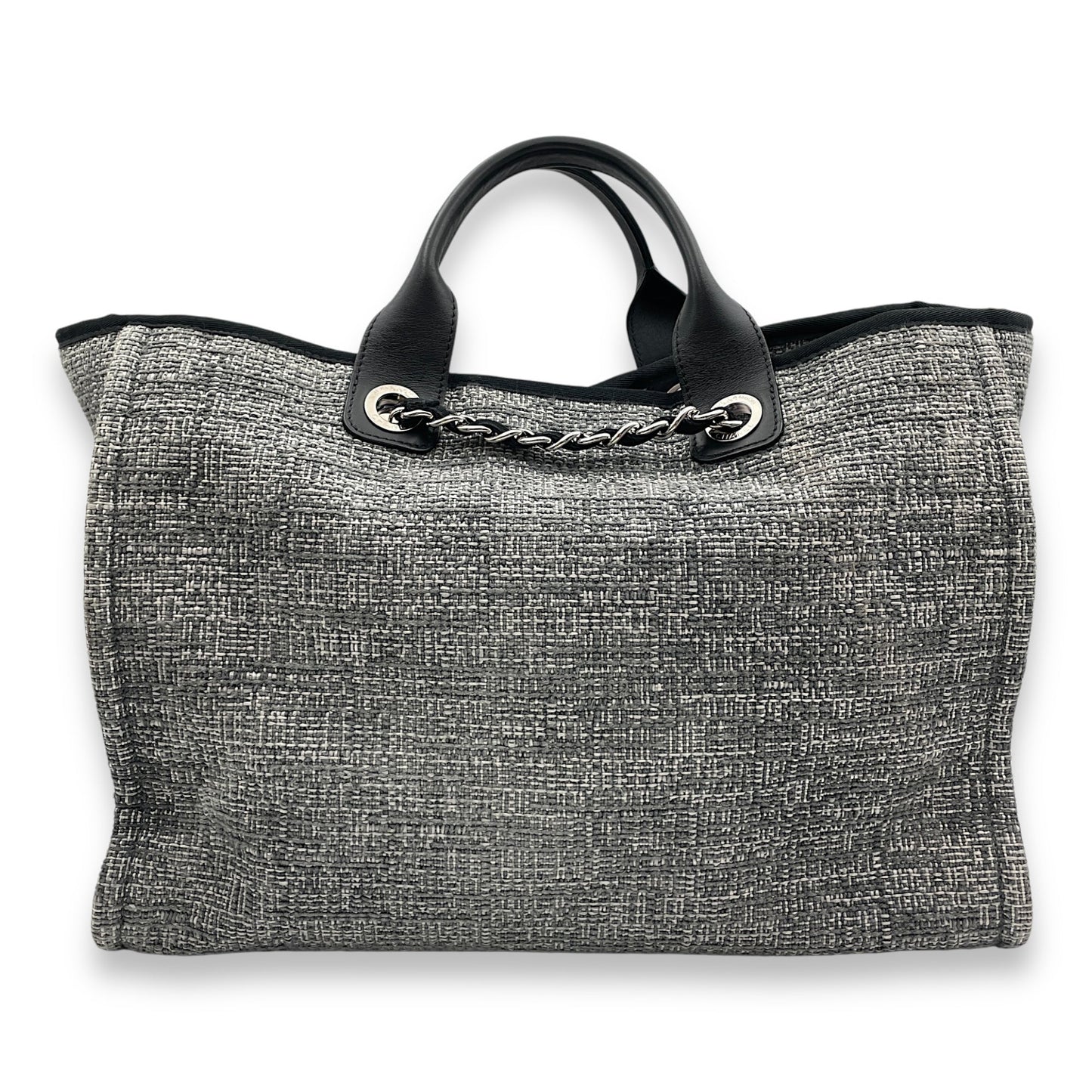 Deauville Large Grey/Black Tote Bag in Tweed, calf, Silver hardware