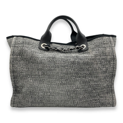 Deauville Large Grey/Black Tote Bag in Tweed, calf, Silver hardware
