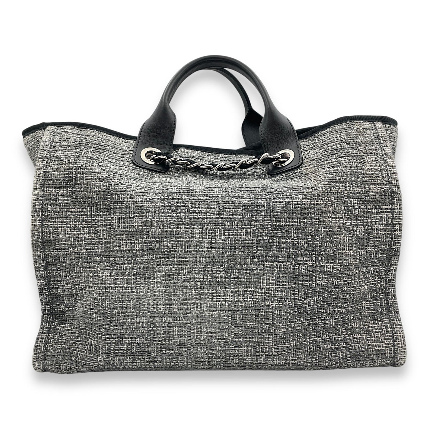 Deauville Large Grey/Black Tote Bag in Tweed, calf, Silver hardware