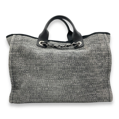 Deauville Large Grey/Black Tote Bag in Tweed, calf, Silver hardware