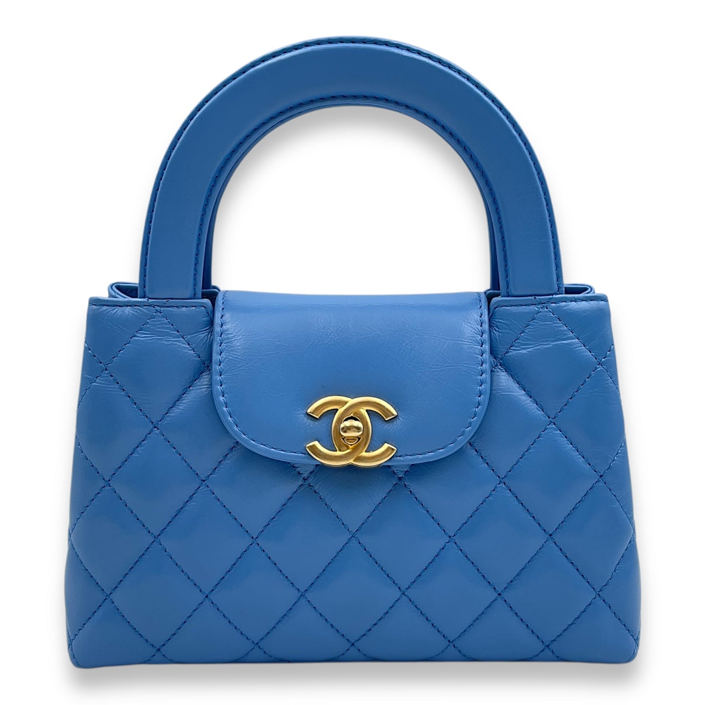 Kelly 19cm Blue in Shiny calf, Gold hardware
