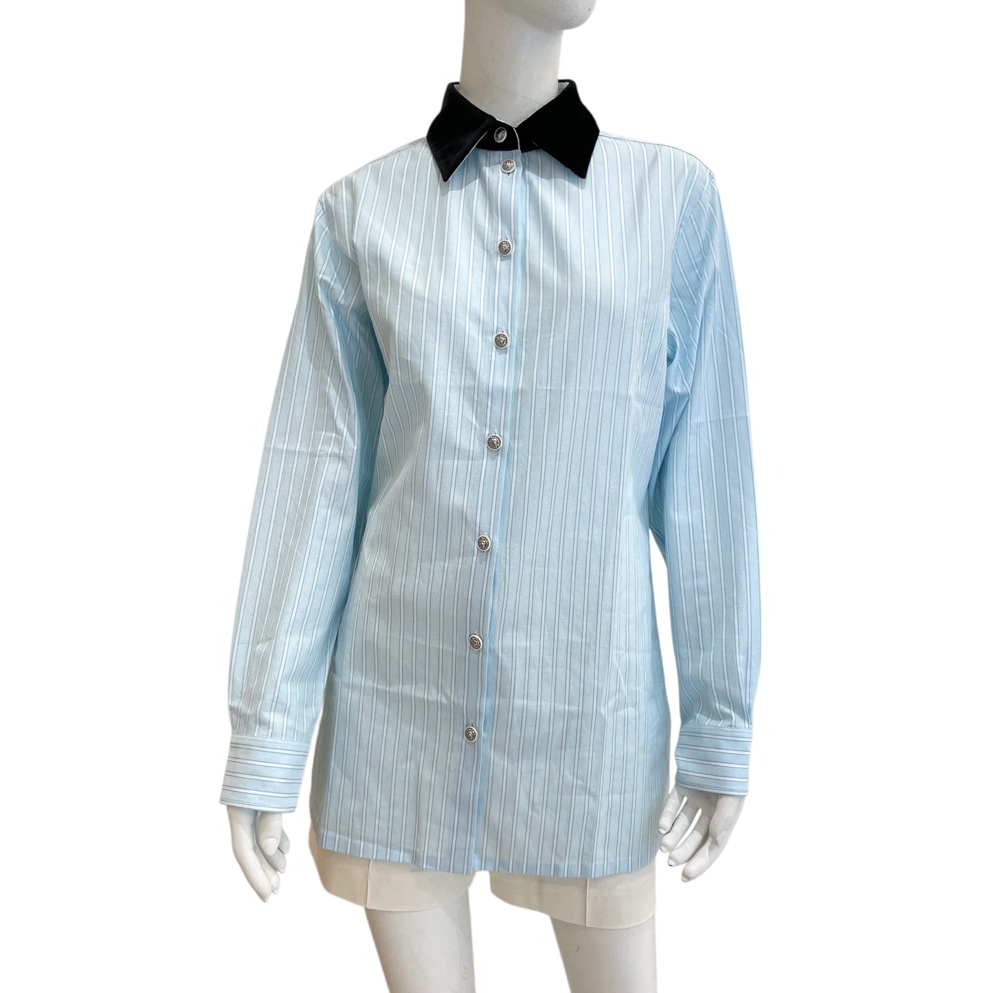 22B Leo Buttons Long Sleeves Blouse 34 Light Blue/White in Cotton, silk, Silver hardware