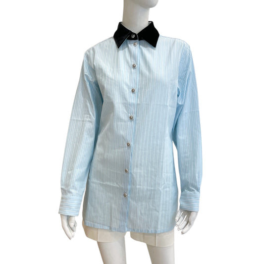 22B Leo Buttons Long Sleeves Blouse 34 Light Blue/White in Cotton, silk, Silver hardware