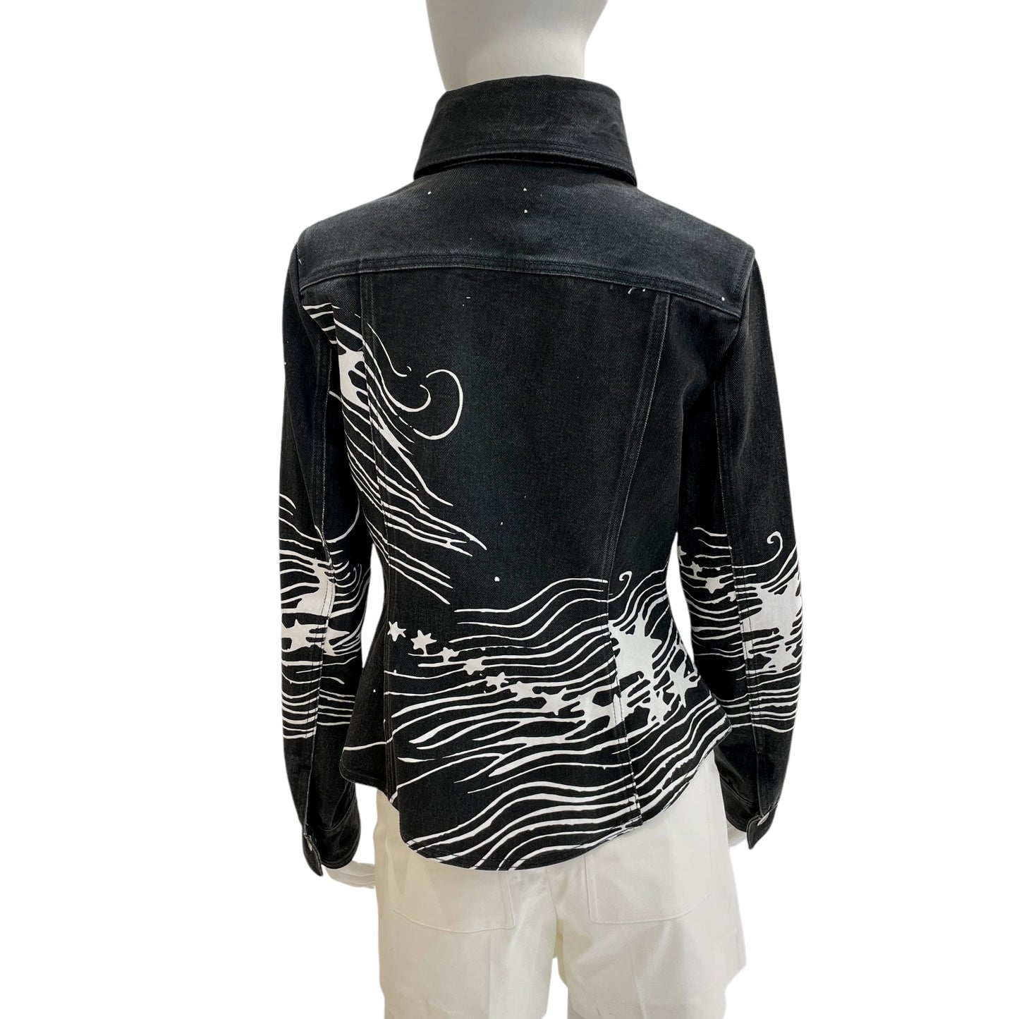 2022 Printed Denim Jacket 34 Black in Cotton Denim, Ruthenium-finish Brass hardware