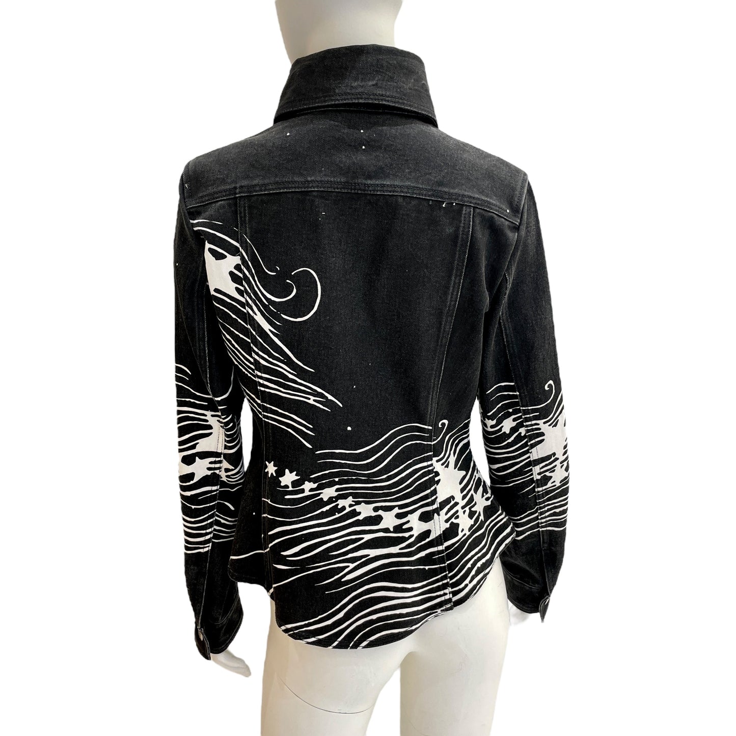 2022 Printed Denim Jacket 34 Black in Cotton Denim, Ruthenium-finish Brass hardware