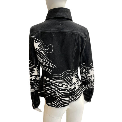 2022 Printed Denim Jacket 34 Black in Cotton Denim, Ruthenium-finish Brass hardware