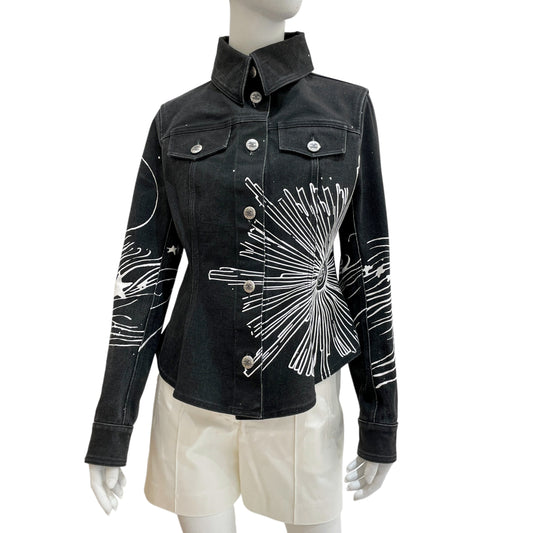 2022 Printed Denim Jacket 34 Black in Cotton Denim, Ruthenium-finish Brass hardware