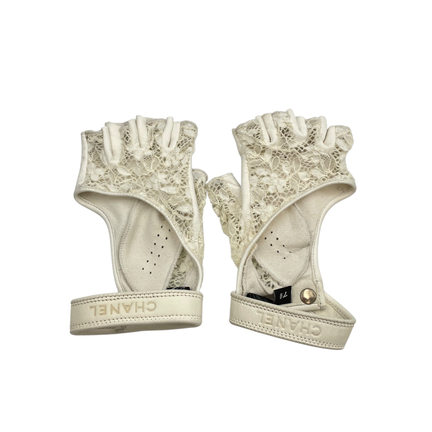 Leather and Lace 7.5 White Gloves in Lambskin, polyamide,viscose,elastane, Silver hardware