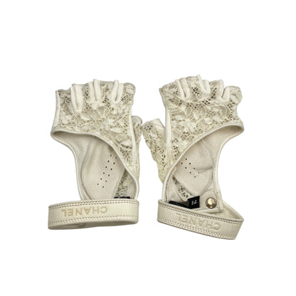 Leather and Lace 7.5 White Gloves in Lambskin, polyamide,viscose,elastane, Silver hardware