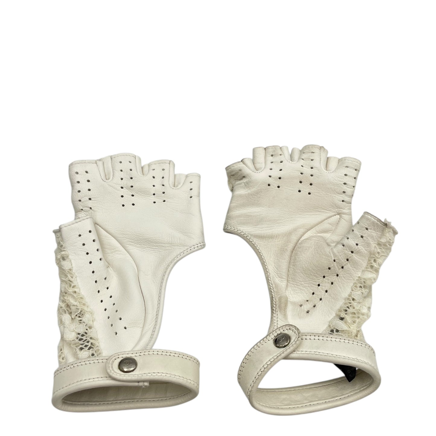 Leather and Lace 7.5 White Gloves in Lambskin, polyamide,viscose,elastane, Silver hardware