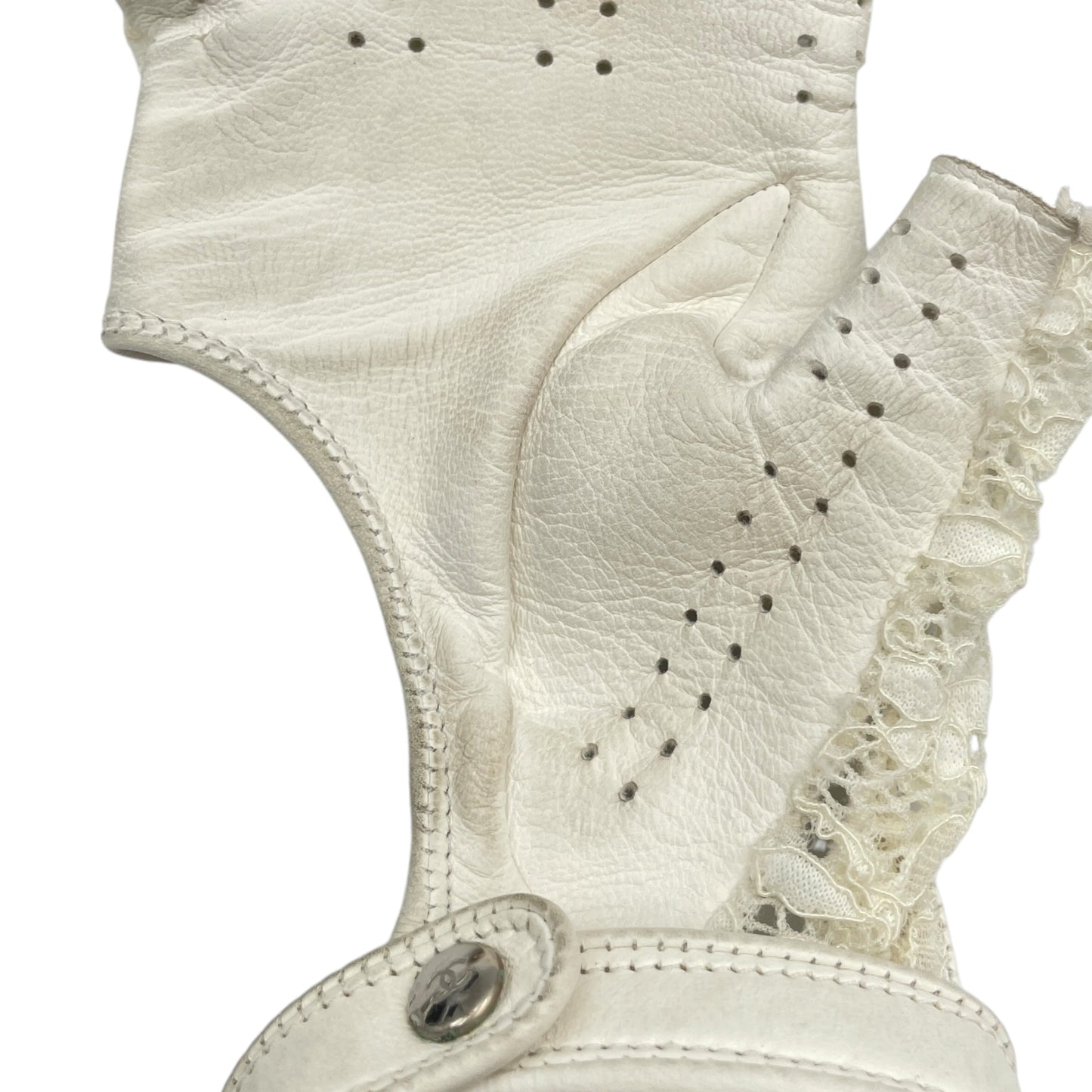 Leather and Lace 7.5 White Gloves in Lambskin, polyamide,viscose,elastane, Silver hardware