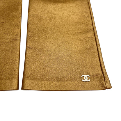 CC Full (Fingerless) 7.5 Bronze Gloves in Lambskin, Silver hardware