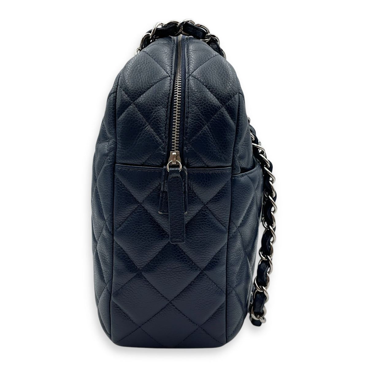 Cc Quilted Camera Bag 30x22x9cm Navy Blue Shoulder Bag in Caviar Leather, Silver hardware