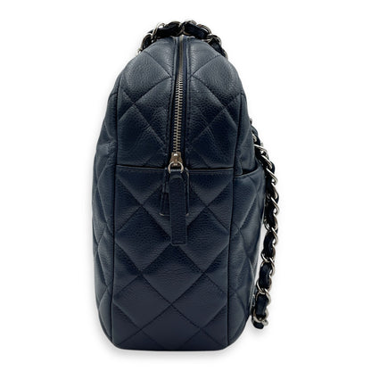 Cc Quilted Camera Bag 30x22x9cm Navy Blue Shoulder Bag in Caviar Leather, Silver hardware