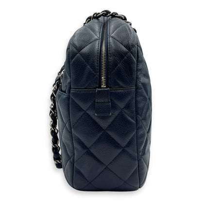 Cc Quilted Camera Bag 30x22x9cm Navy Blue Shoulder Bag in Caviar Leather, Silver hardware