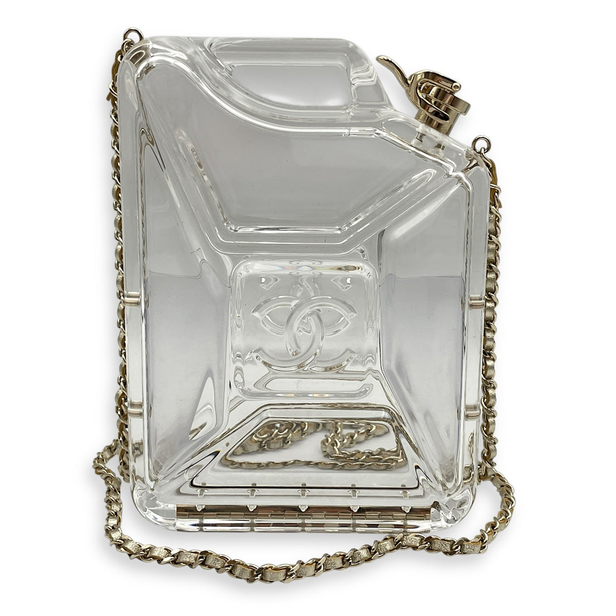 Dubai By Night Jerry Can Evening Bag 12.5x17/13x5cm Crossbody Bag in Plexiglass, lambskin strap, Gold hardware