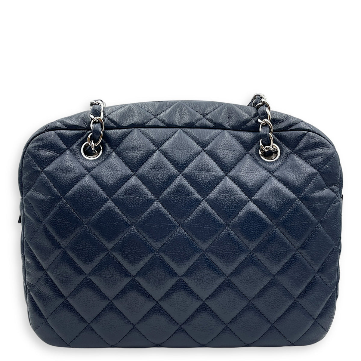 Cc Quilted Camera Bag 30x22x9cm Navy Blue Shoulder Bag in Caviar Leather, Silver hardware