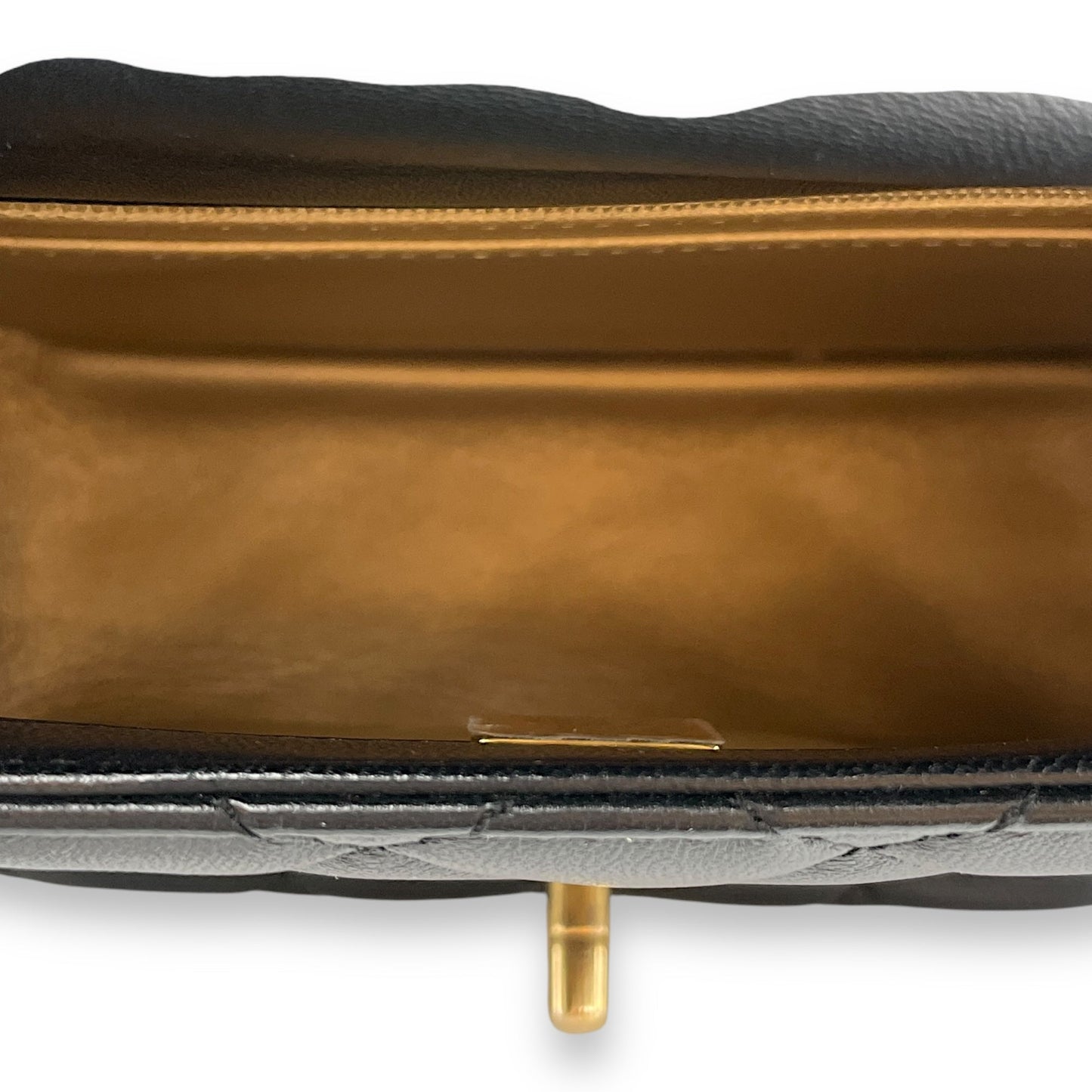 Pearl Crush Mini Square Black Crossbody Bag in Lambskin, Gold hardware