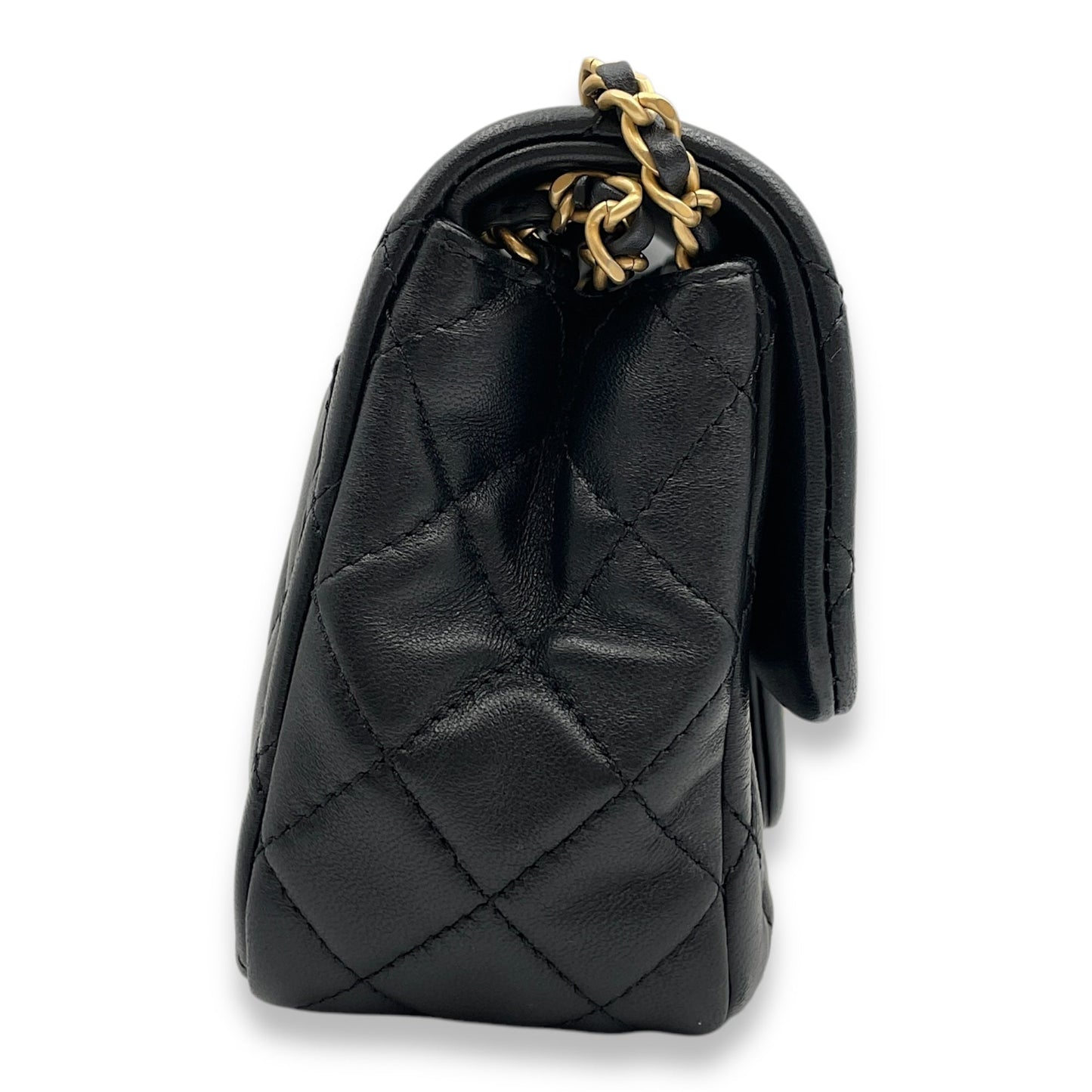 Pearl Crush Mini Square Black Crossbody Bag in Lambskin, Gold hardware