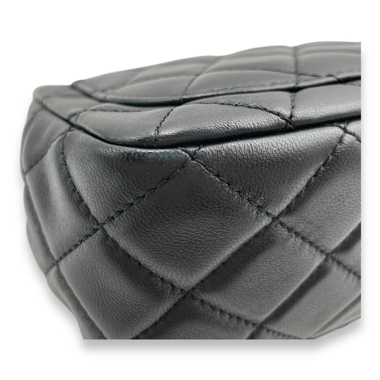 Pearl Crush Mini Square Black Crossbody Bag in Lambskin, Gold hardware