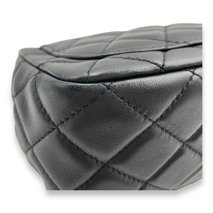 Pearl Crush Mini Square Black Crossbody Bag in Lambskin, Gold hardware