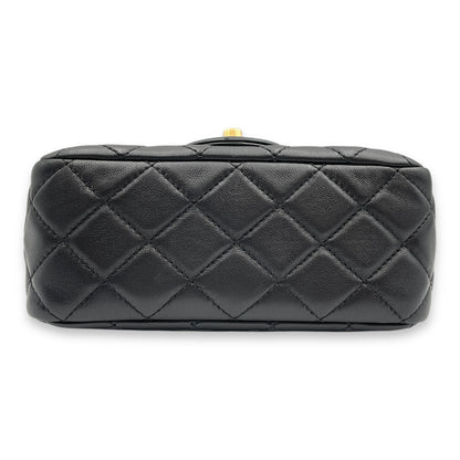 Pearl Crush Mini Square Black Crossbody Bag in Lambskin, Gold hardware