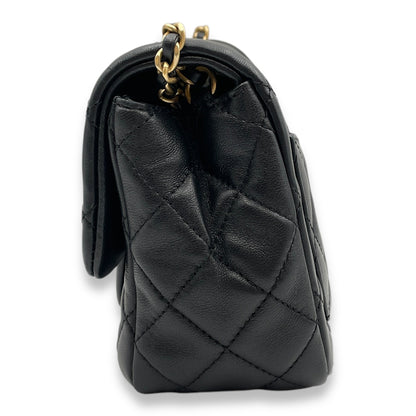Pearl Crush Mini Square Black Crossbody Bag in Lambskin, Gold hardware