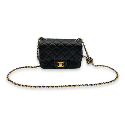 Pearl Crush Mini Square Black Crossbody Bag in Lambskin, Gold hardware