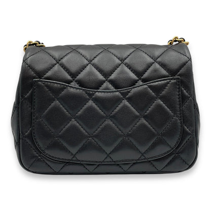 Pearl Crush Mini Square Black Crossbody Bag in Lambskin, Gold hardware